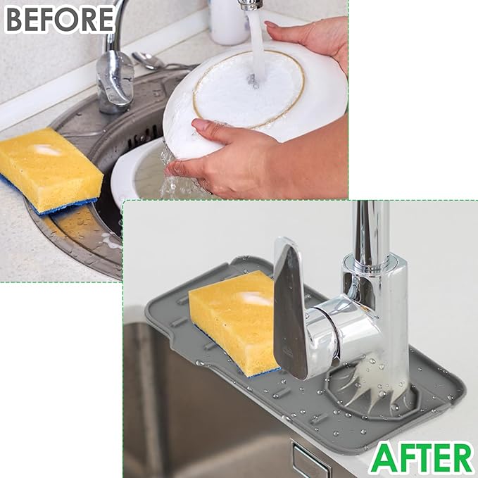Silicone Sink Faucet Splash Guard Mat, Soap Dish Pad, Drip Catch Sponge Holder - Image 5