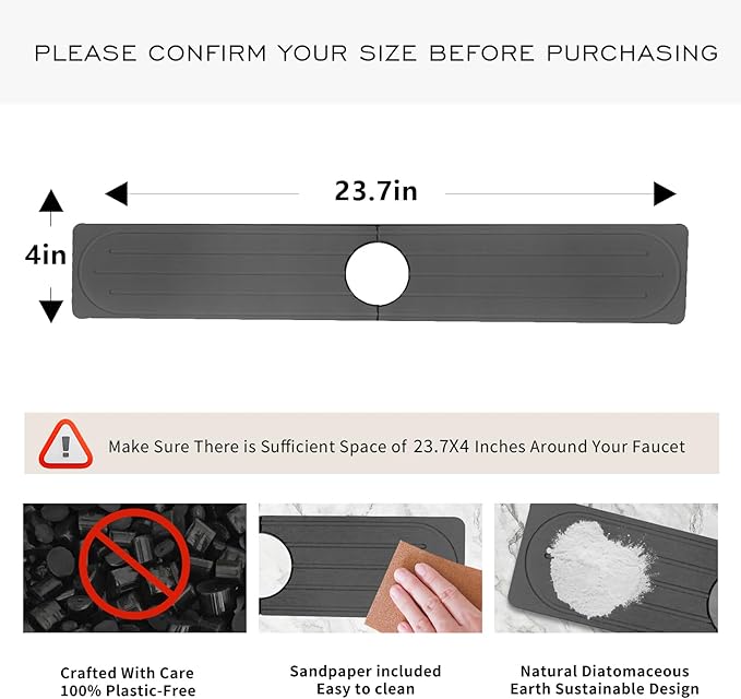 Stone Faucet Mat for Kitchen Sink, Diatomite Fast Drying Absorb Moisture Tray - Image 2