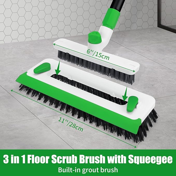 Floor Scrub Brush with Long Handle, 3-in-1 Scrape Scrubber Brush with Squeegee - Image 4