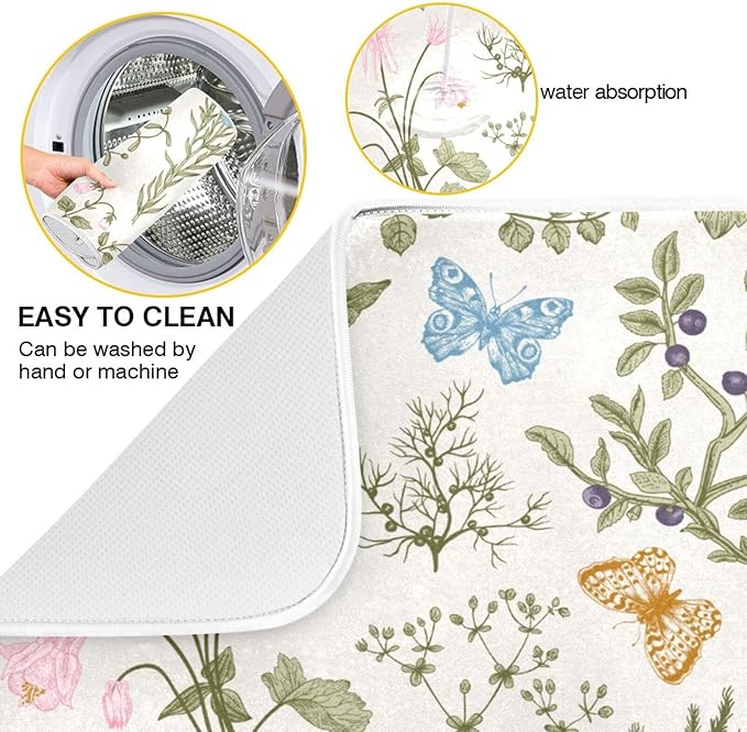 Herbs Flowers Botanical Butterfly Dish Drying Mat - Image 4