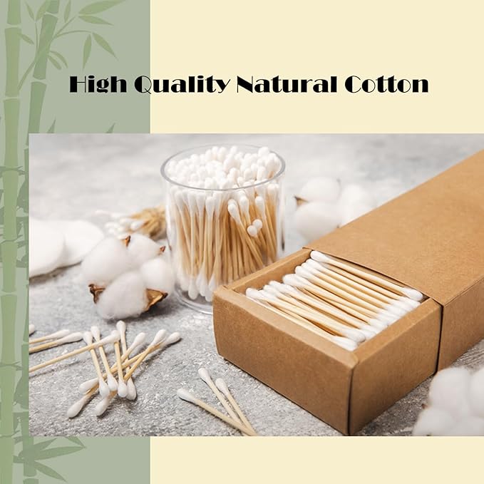 Natural Bamboo Cotton Swabs For Home & Beauty Care, Dual Round Tips, - Image 4