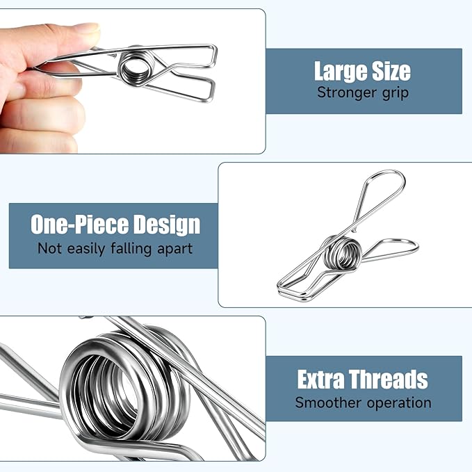 Large Metal Clothes Pins Heavy Duty, 3.4” Stainless Steel Wire Clothespins - Image 7