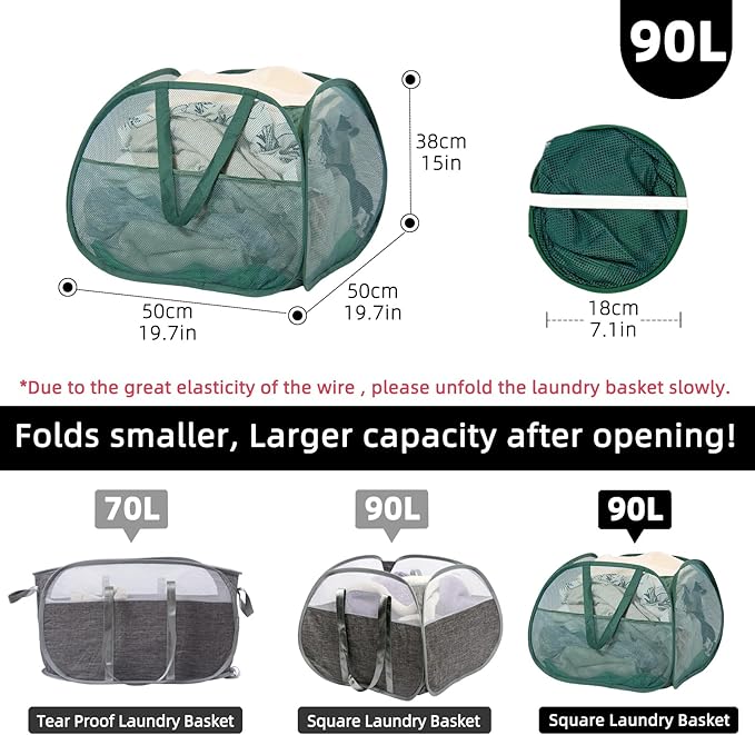 Collapsible Laundry Basket, 90L Foldable Pop Up Laundry Hamper - Image 2