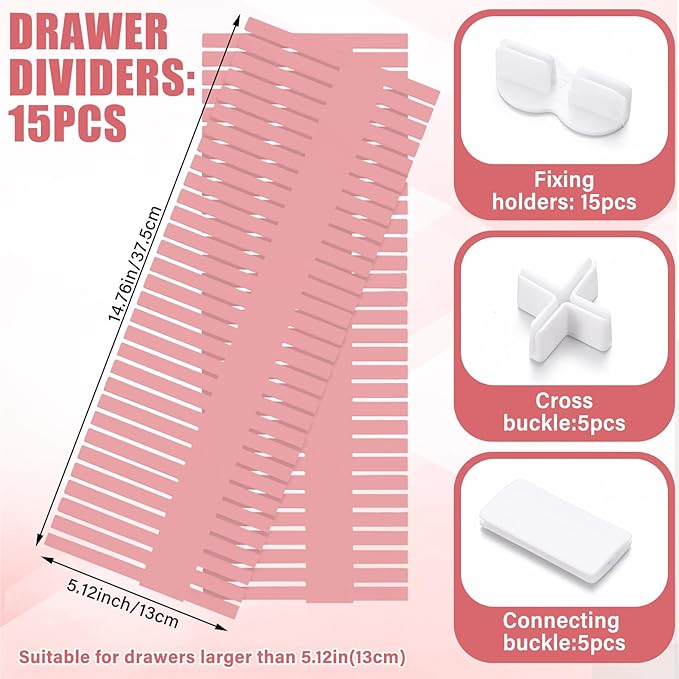 Blosssound 15 Pcs 5.12 Tall Drawer Divider Adjustable Drawer Organizer DIY - Image 2