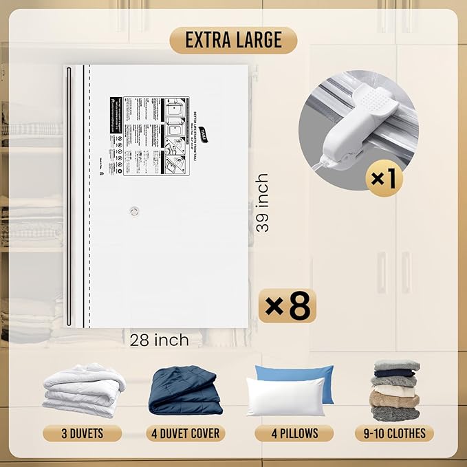 TAILI 8 Pack Vacuum Storage Bags, Jumbo Size 39x28 inch, LONG SIDE ZIP Vacuum - Image 3