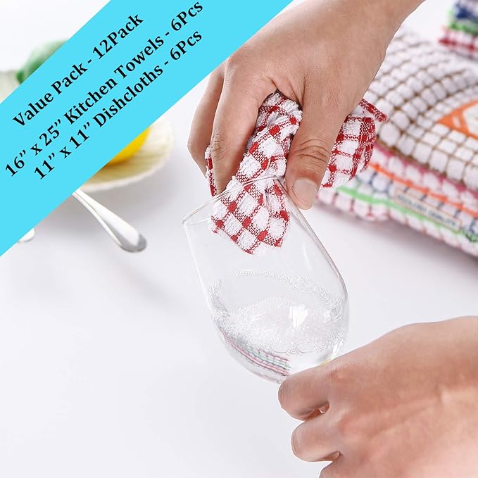 Kitchen Towels and Dishcloths Set, 16 x 25 12 12, Set of Bulk Cotton Dish - Image 3