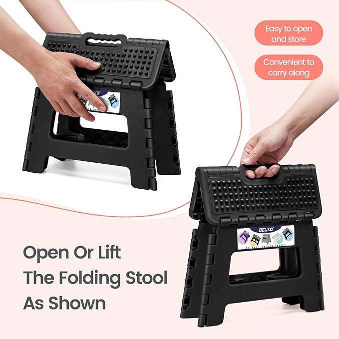Delxo Folding Step Stool 9 Inch Non-Slip Foldable Stools for Kids & Adults Up to 300 LBS Kitchen Collapsible Fold Up Stepping Stool with Dotted 1 Pack Black - Image 5