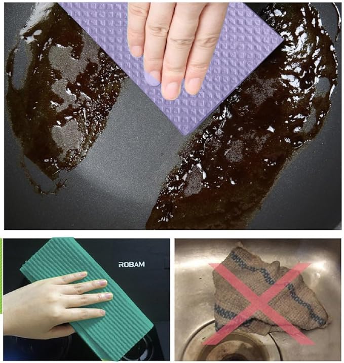 Reusable Cleaning Cellulose Sponge Cloths Absorbent Wipes Clean Kitchen Car - Image 5