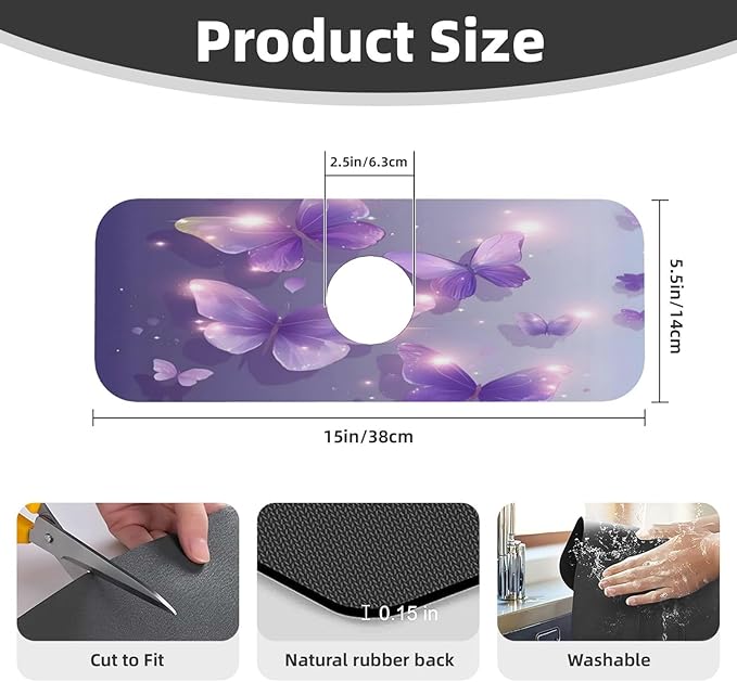 Purple Butterfly Kitchen sink faucet pad, strong water absorption, anti slip - Image 2