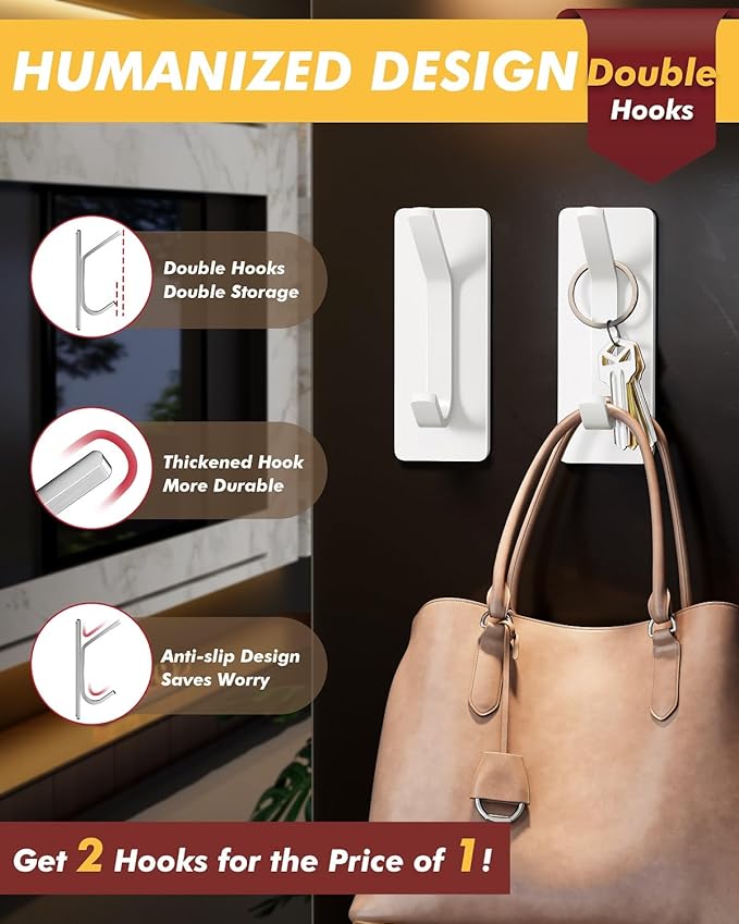 Auxmir Self Adhesive Hooks for Hanging 15lb, Stainless Steel Wall Hooks for - Image 4
