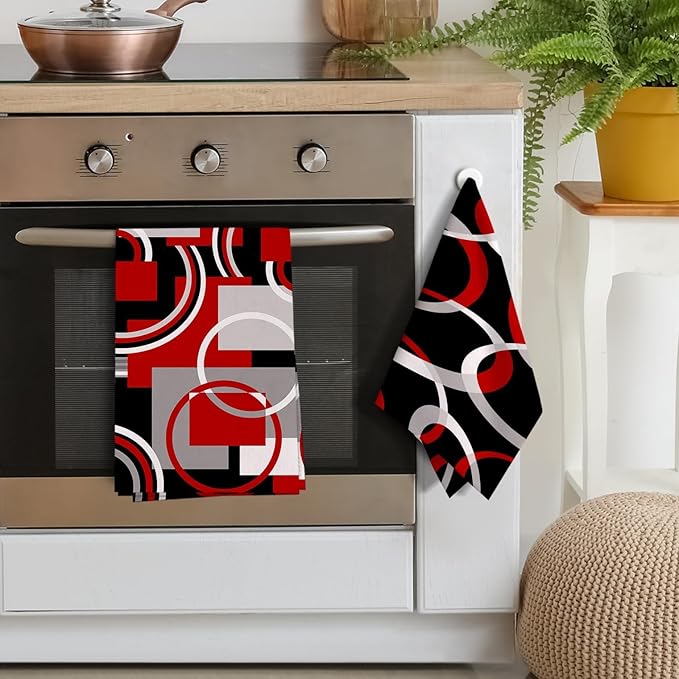 Red Black Grey White Kitchen Dish Towels Set of 4, Soft Absorbent Modern - Image 4