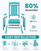 SERWALL Oversized Outdoor Rocking Chair, All-Weather Patio Rocking Chair, HDPE Porch Rocker for Adults, Aruba Blue - Image 8