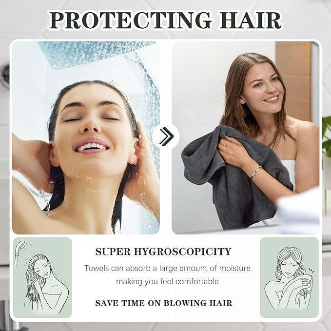 KinHwa Microfiber Hand Towels for Bathroom Soft and Absorbent Face Towels Grey - Image 3