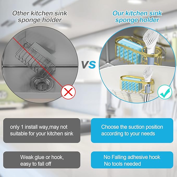 Yazoni 2-in-1 Sponge Holder for Kitchen Sink, Sink Caddy Kitchen Sink Organizer - Image 3