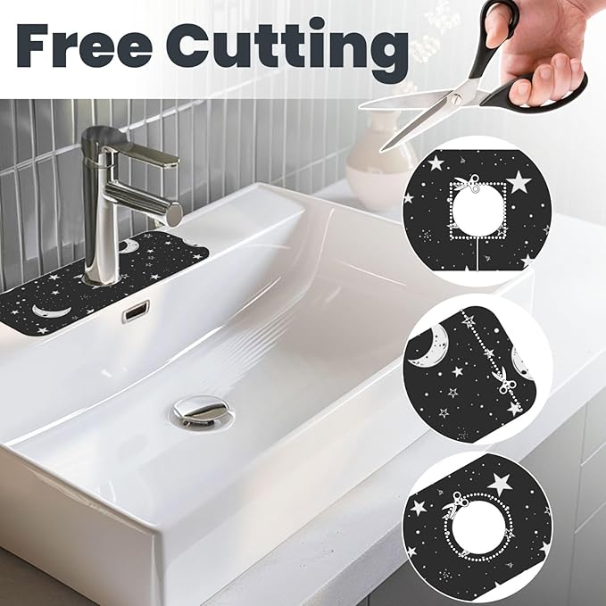 Faucet Draining Mat For Kitchen Sink, Moons Stars White Diatom Mud Absorbent - Image 3