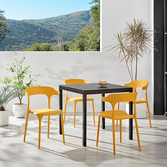 Modern Stackable Dining Chair Set, No Assembly, Plastic Chair, Patio Chair, Suitable for Indoor and Outdoor Cafes and Restaurants, Set of 4 (Mustard Yellow) - Image 4
