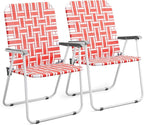 VINGLI Patio Lawn Webbed Folding Chairs Outdoor Beach Portable Camping Chair for Yard, Garden (2, Red, Oversized) by VINGLI