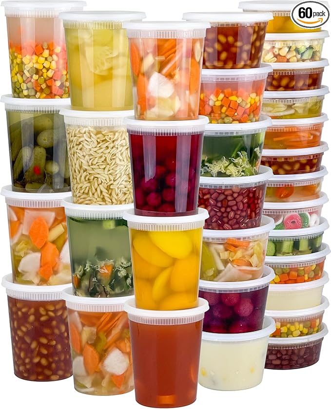 60 Sets Deli Containers with Lids, 32/16/8 oz X 20 Set Each, Leak-Proof & BPA by Dipoo