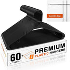 HOUSE DAY Black Plastic Hangers 60 Pack & Medium Mesh Laundry Bags 3 Pack by HOUSEDAY