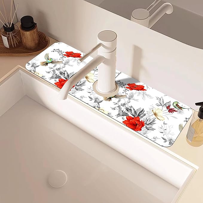 Poppy Wildflower Nightingale Sink Faucet Absorbing Mat Sink Splash Guard Faucet - Image 2