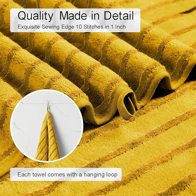 8 Pcs Yellow Cabana Stripe Polyester Bath Towel Set Oversize Bath Sheet-2 - Image 6