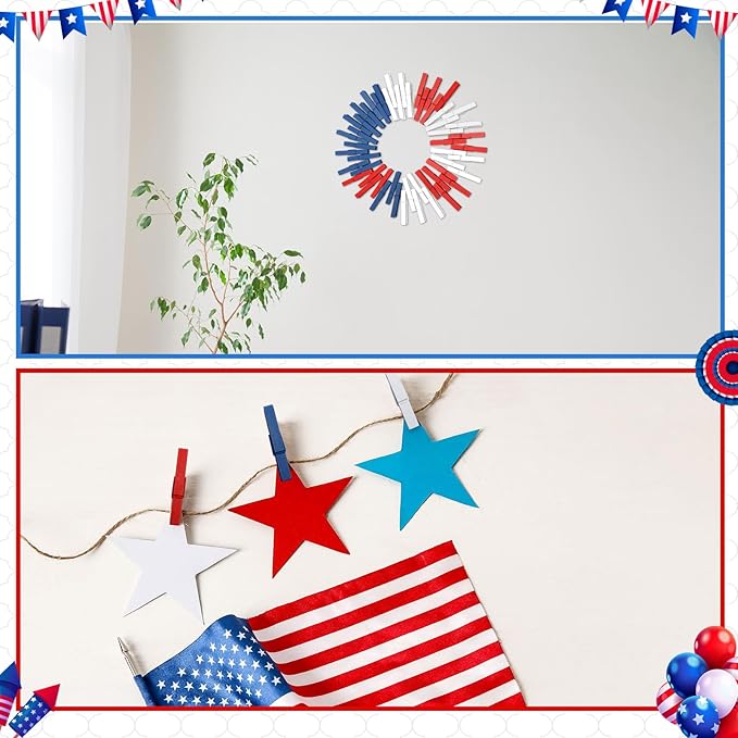 Weysat 240 Pcs 4th of July Colored Clothes Pins 2.9" Wooden Patriotic - Image 4