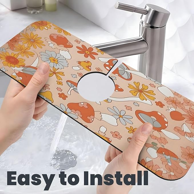 Mushroom Magic Retro Floral Bold Kitchen sink faucet pad, strong water - Image 6