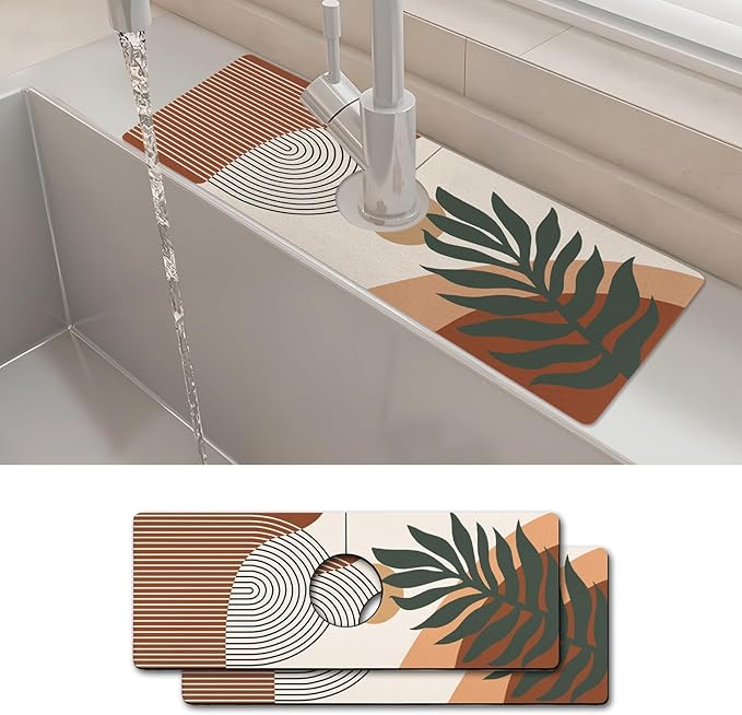 2PCS 15" X 5.5" Kitchen Sink Splash Guard Faucet Mat Boho Super Absorbent Fast by Unknown