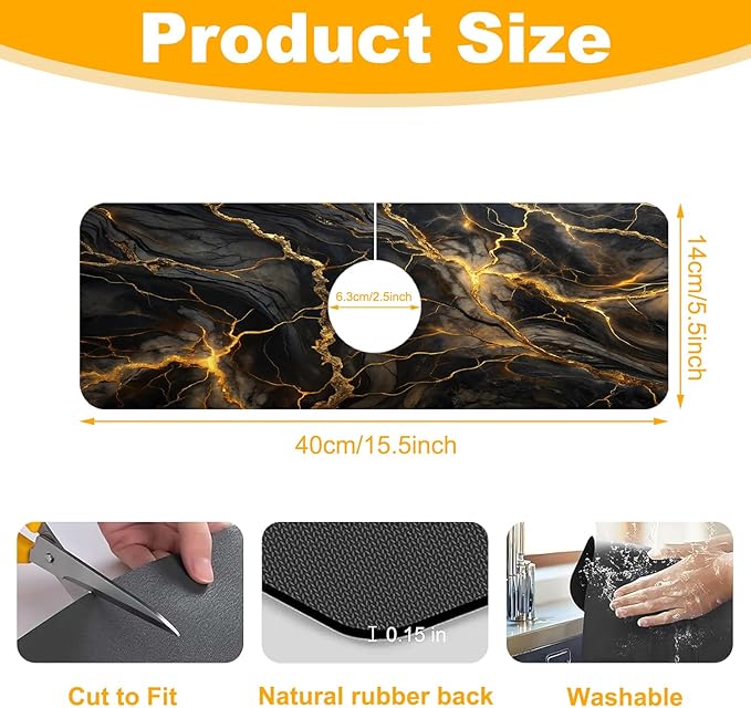 2 Pack Marble Texture Sink Splash Guard Faucet Mat Liquid Gold Marble Texture - Image 2