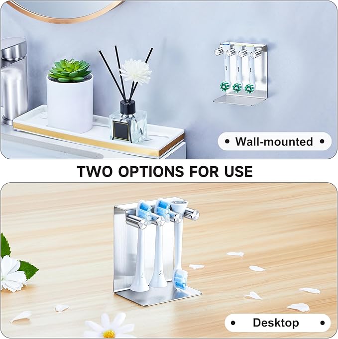 Electric Toothbrush Head Holder, Electric Tooth Brush Holder Desktop or Adhesive - Image 6