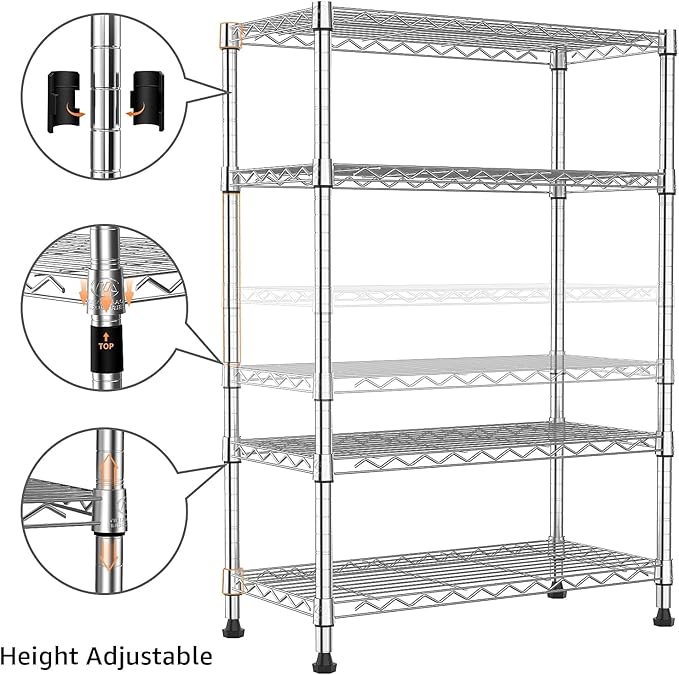 Xcity Storage Shelves, 4 Tier Heavy Duty Metal Shelving Unit, 1600 LBS Capacity Adjustable Steel Wire Shelf Organizer for Pantry, Kitchen, Garage, 14" D x 36" W x 54" H, Chrome - Image 4