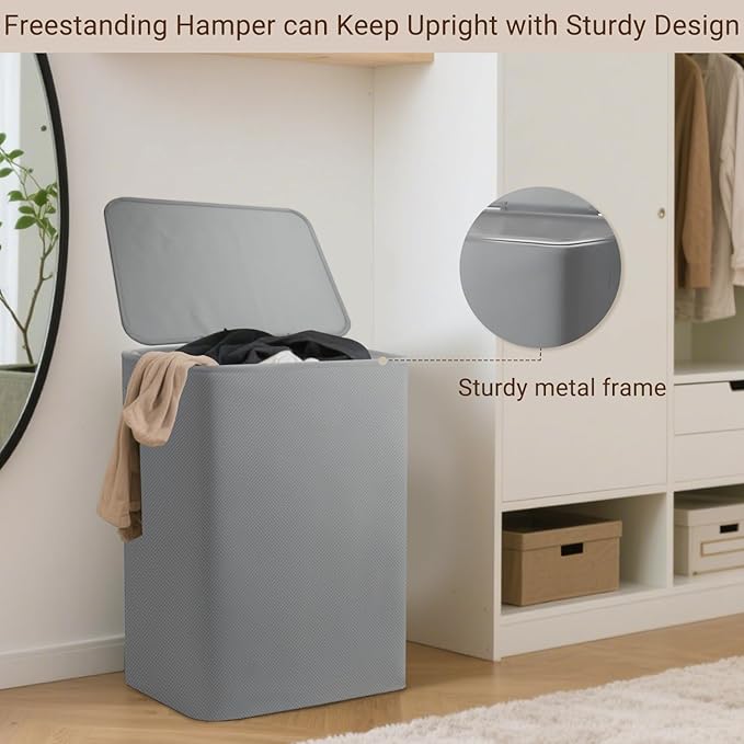 Foldable Laundry Hamper with Lid & Laundry Bag with Drawstring, Portable - Image 9