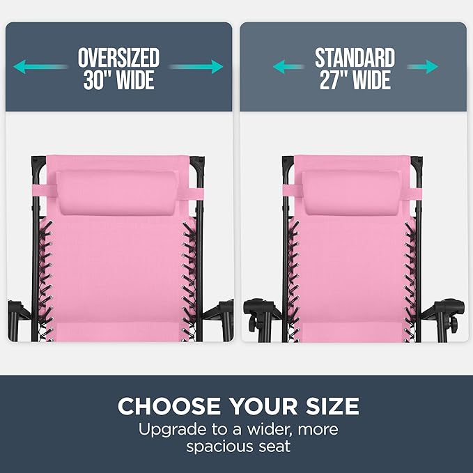 Best Choice Products 30” Wide Folding Zero Gravity Outdoor Recliner Patio Lounge Chair w/Adjustable Canopy Shade, Headrest, Side Accessory Tray - Carnation - Image 4