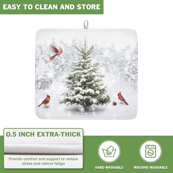 Winter Forest Dish Drying Mat for Kitchen Counter Silvery White Pine Trees Snow - Image 5