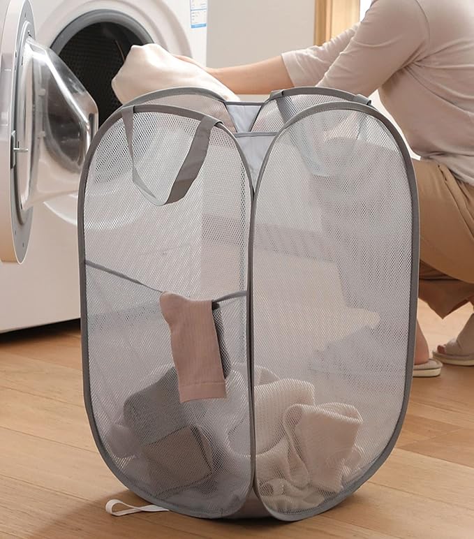 2 Pack Mesh Laundry Basket, Foldable Popup Laundry Hamper - Image 2