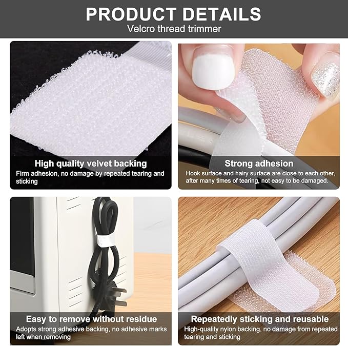 20-Pack Large Reusable Self-Adhesive Cable Ties cable management Adjustable - Image 7