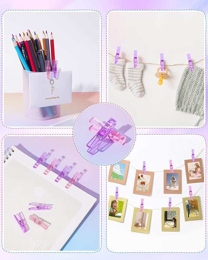 60PCS Purple Clothes Pins for Baby Shower Games Girl, Transparent Acrylic - Image 5