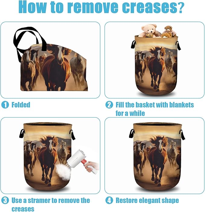 Running Horse Laundry Basket, Laundry Hamper Collapsible Oxford Cloth - Image 5