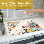 Giwawa Fall Dish Drying Mat for Kitchen Countertop, Watercolor Autumn Teal Blue - Image 7