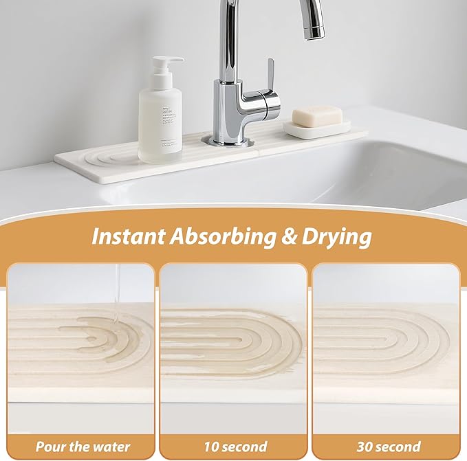 Kitchen Sink Faucet Mat, Diatomaceous Earth Quick Dry Sink Splashback Drying Mat - Image 4