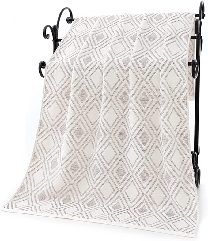 Pidada Bath Towel Diamond Pattern 100% Cotton Absorbent Soft Decorative Towel - Image 4