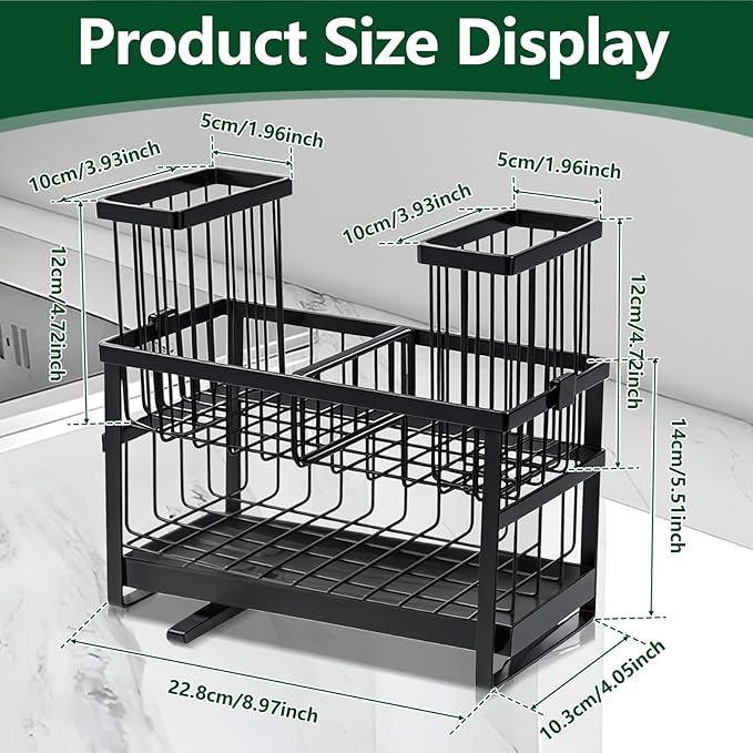 Sponge Holder for Kitchen Sink Organizer Caddy, 2 Tier Dish Brush Scrubber - Image 2