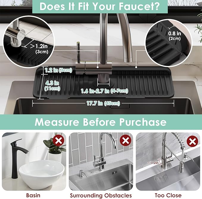 17.7 Inch Silicone Faucet Mat for Kitchen Sink Splash Guard - Image 2