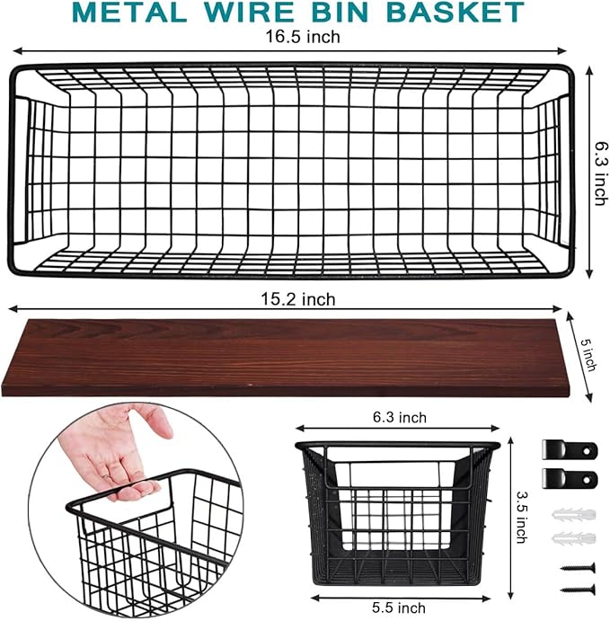 SheeChung 2 Set Portable Metal Farmhouse Wall Decor Storage Organizer Basket Bin - Image 7