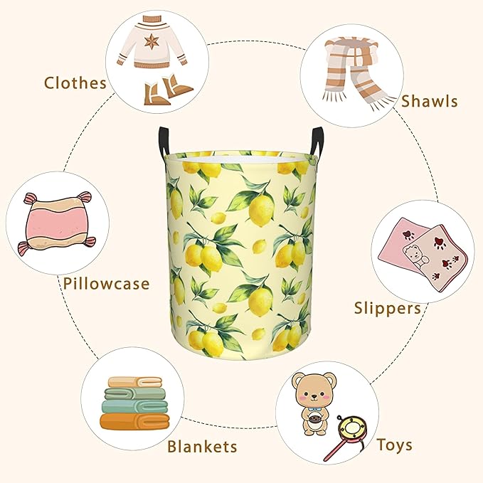 Lemon Yellow Laundry Basket, Waterproof Foldable Laundry Hamper, Dirty Clothes - Image 7