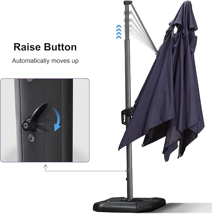 PURPLE LEAF 11.5' X 11.5' Telescopic Patio Umbrella with Base Included Lifting Cantilever Offset Square Large Umbrella for Pool Outdoor Patio Deck Garden Navy - Image 3