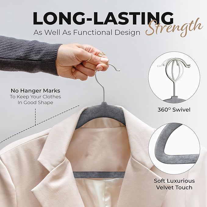 100 Pack Velvet Hanger for Shirt Pants Dresses Skirts Suits Jackets - Image 4