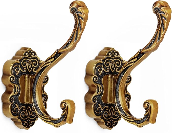 Zonon 2 Pcs Antique Gold Vintage Coat Hooks Decorative Towel Hooks by Zonon