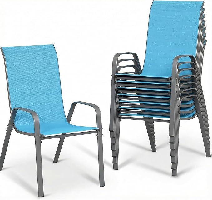 MAMIZO Patio Dining Chairs, Stackable All Weather Teslin Chair, Heavy Duty Outdoor Breathable Chairs Set, w/Armrests, Upgraded Chair FeetW/Strenthened Iron Spacers, 330 LBS (8, Turquoise Blue) by MAMIZO