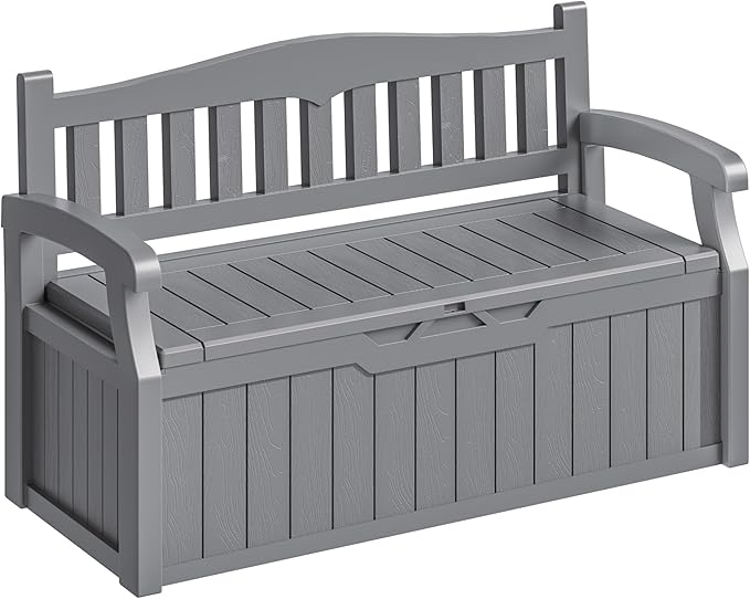 Homall 75 Gallon Outdoor Storage Benches Lockable Deck Box with Waterproof and UV Resistant, Waterproof Storage Box for Patio Furniture, Tools, Cushions (Grey) by Homall